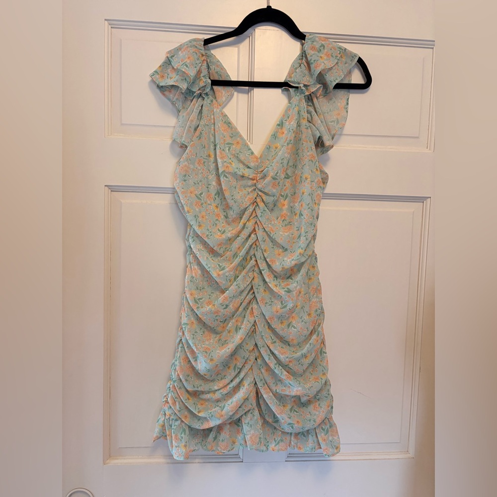 Elodie Light Blue and Orange Floral Mini Dress
